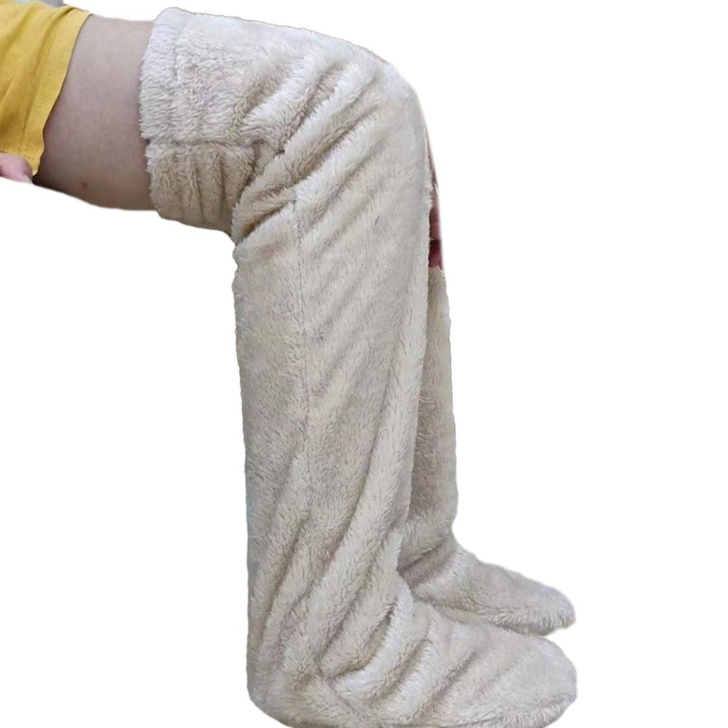Womens Over Knee High Fuzzy Socks Cute Cartoon Thigh High Stockings Warm Solid Color Leg Warmers Christmas