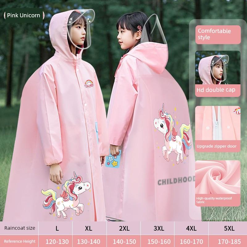 Children's Cartoon Raincoat, New Style, Extended Length with Backpack Space, Unisex School Rain Poncho for Older Kids, Full-Body Coverage