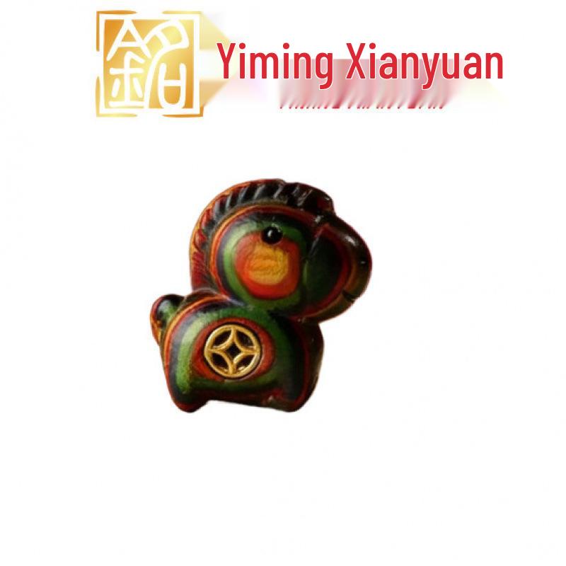 

Year of the Horse Zodiac Keychain: Rainbow Wood Rocking Horse with Tassel Charm