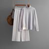 Fashion Contrasting Color Semi-turtleneck Loose Knitted Top Wide-leg Pants Two-piece Set
