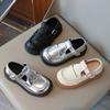 Girls Leather Shoes for Party Wedding 2024 Britain Style Fashion Sliver Children Princess Shoes Non-slip Kids School Flat Shoes