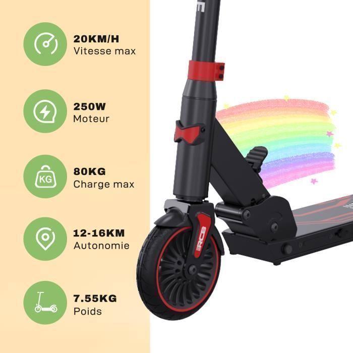 RCB R15 Trottinette électrique pliable enfant âge Seul 7,55 kg Hauteur ajustable Cadeau pour Enfant et Ados Rouge