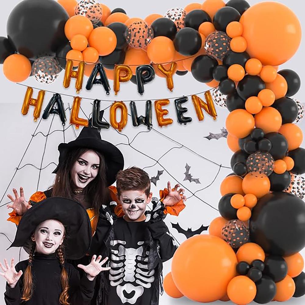Orange Black Balloons Garland Halloween Orange Confetti Latex Ballon Arch Kit Candy Birthday Party Baby Shower Decoration Globos