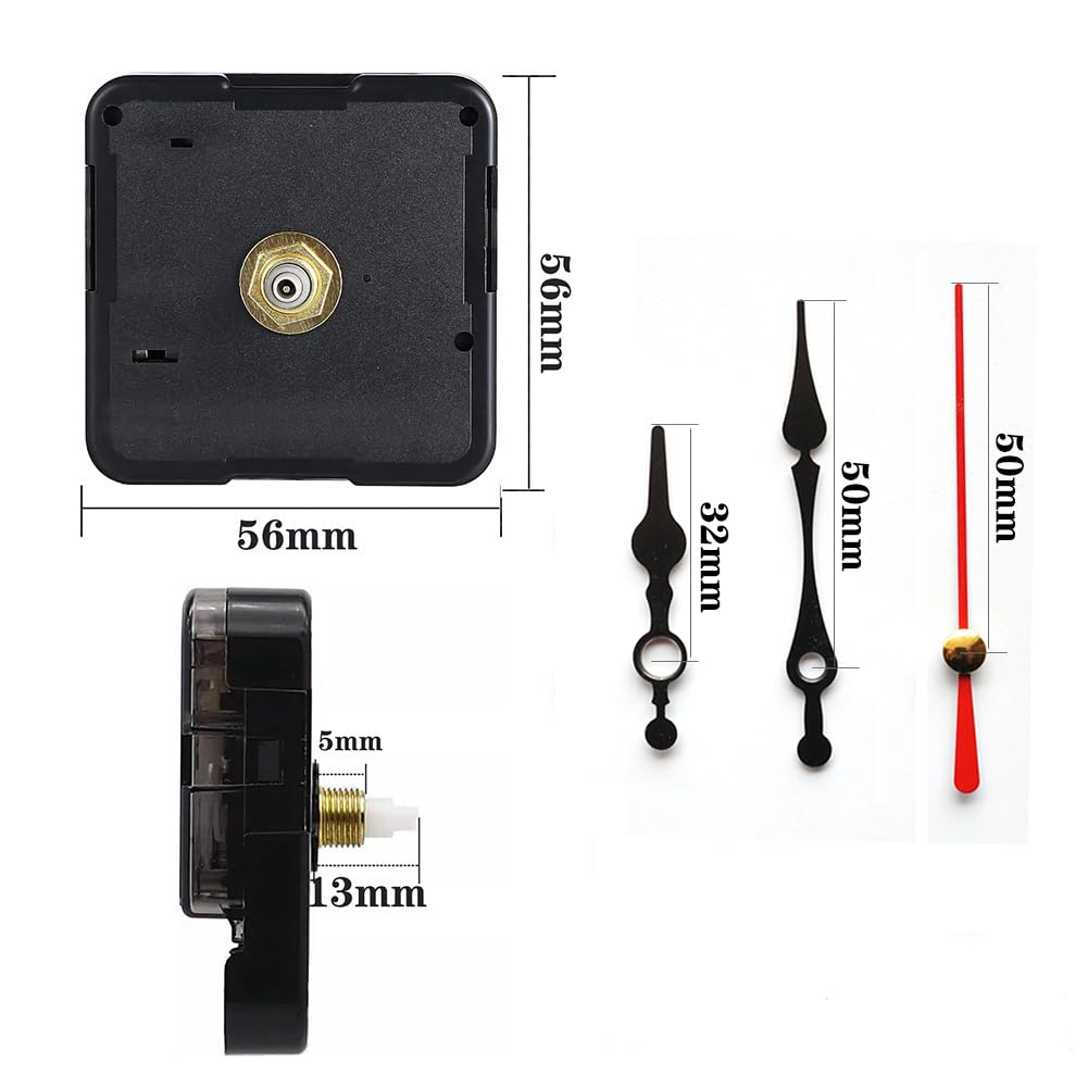 DIY Clock Movement Set for Wall Clocks: Includes Clock Shaft and Hands (3 Pointer Set)