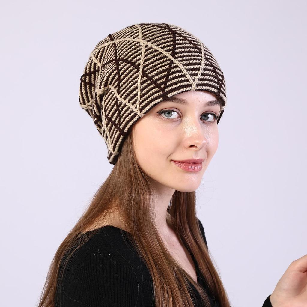 Mode Damen Pullover Hut Mischfarbe Mesh Fleece Strickmütze Herbst Winter Gehörschutz Hut