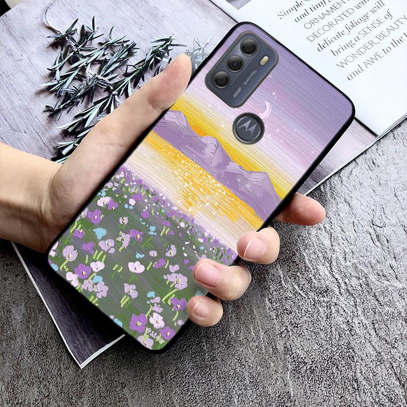 Hand Painted Flower Phone Case for Motorola Moto E32 E20 E40 G22 G52 G20 G30 G100 G60 G50 G10 GPure GStylus G9 One Action Macro