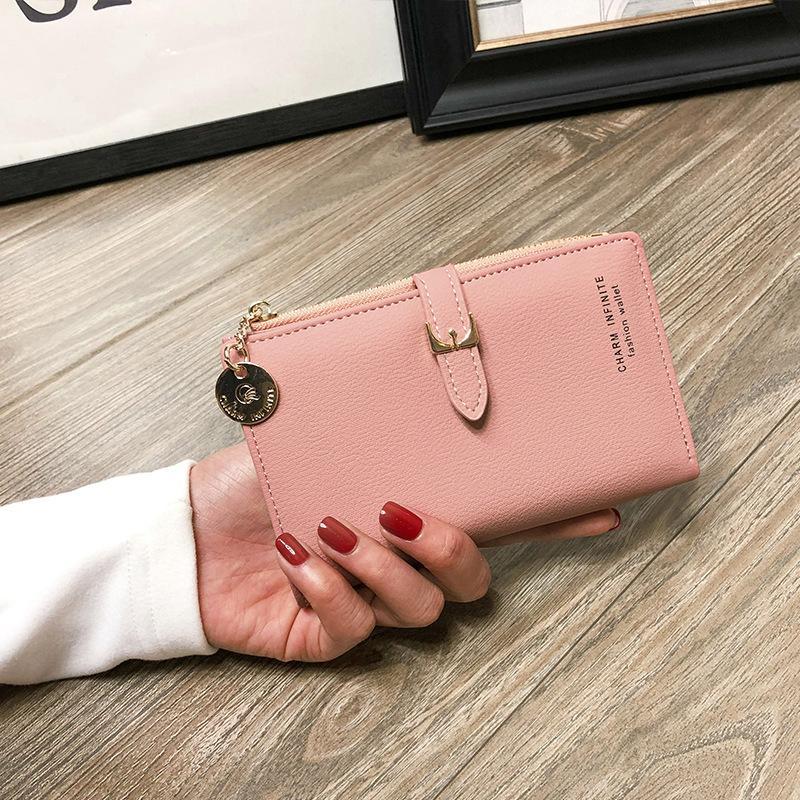 Trendy Women's Wallet Clutch PU Leather Simple Short Zipper Purse Chain Belt Buckle Female Wallets Card Holder