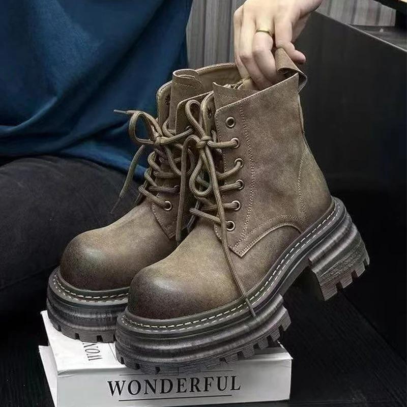 

Модные Модные Ботильоны на Шнуровке Дизайнерского Пошива для Женщин Ретро Ботинки Челси с Круглым Носком Удобные Нескользящие Водонепроницаемые Ботинки на Платформе 40 хаки