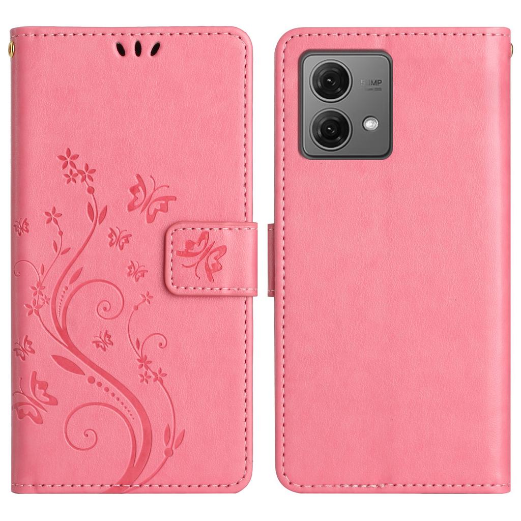 Dla Motorola Moto G85 5G/S50 Neo 5G Skórzane Etui Portfelowe Wytłaczane Motyl Kwiat Pokrowiec na Telefon ze Smyczą