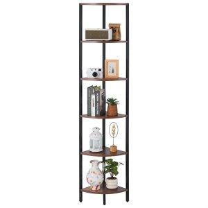 VEVOR 6 Tier Corner Shelf, Tall Corner Stand with LED Light, Wall Shelves Tower Storage Organizer with Metal Frame & Wooden Shelves