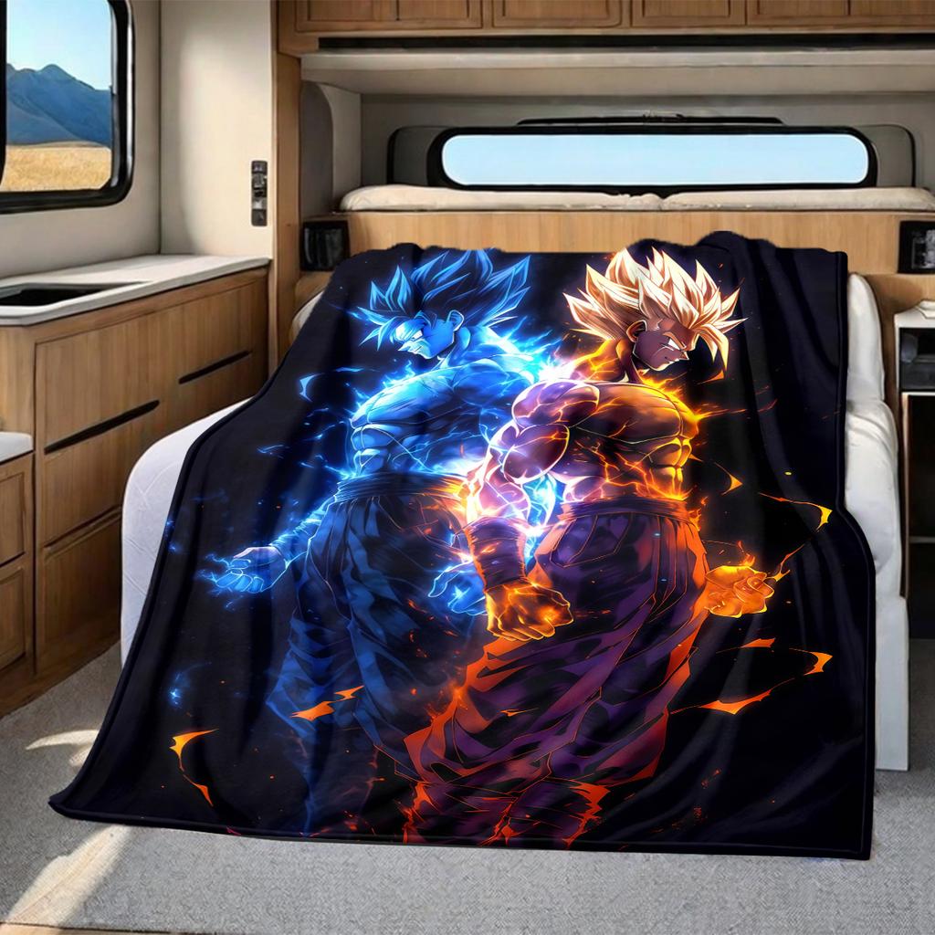 1 Stück Son Goku Druck Flanelldecke, Hohe Qualität für alle Jahreszeiten, Heimdekoration, Wärme und Komfort, Perfekt für Weihnachtsgeschenke