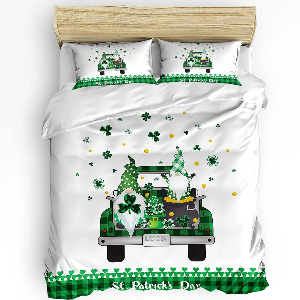 St. Patrick'S Day King Queen Bedding Set Lucky Shamrocks Duvet Cover Irish Clover Celebration Day Party Polyester Quilt Cover