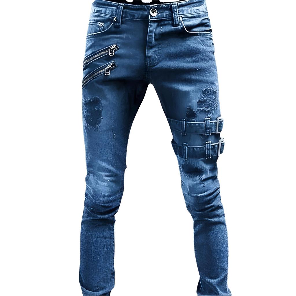 New Men's Fashion Motorcycle Jeans Vintage Slim Jeans Casual Street Style Hip Hop Retro Denim Jeans Plus Size