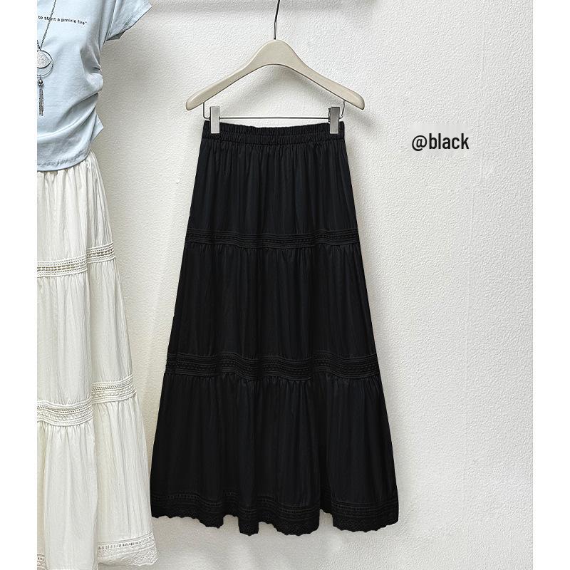 

2026 Spring/Summer Women s Lace Trim A-line Long Skirt - Sweet & Slimming Style One Size чорний