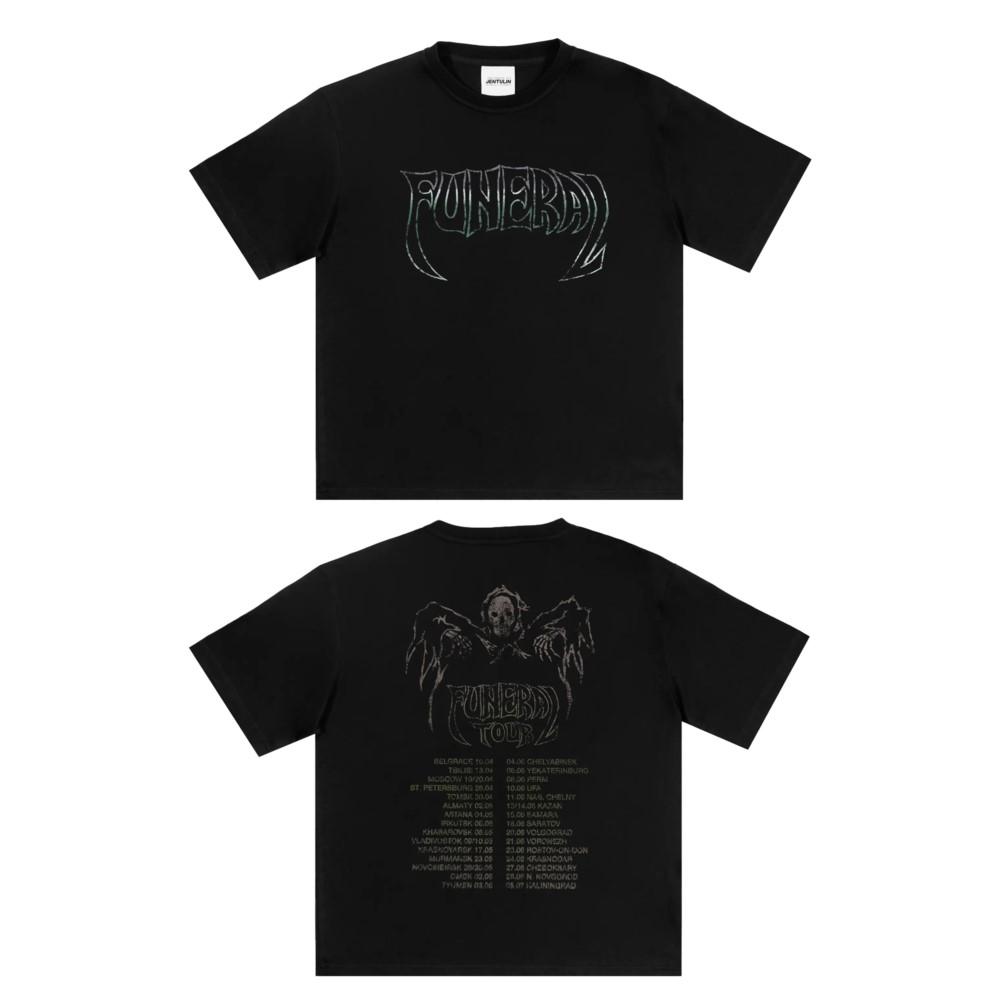 

Harajuku Oversized Streetwear Mens Clothing FUNERAL TOUR Graphic Tshirt Cotton Hip Hop Korean Print Short Sleeve Top Goth Y2k S