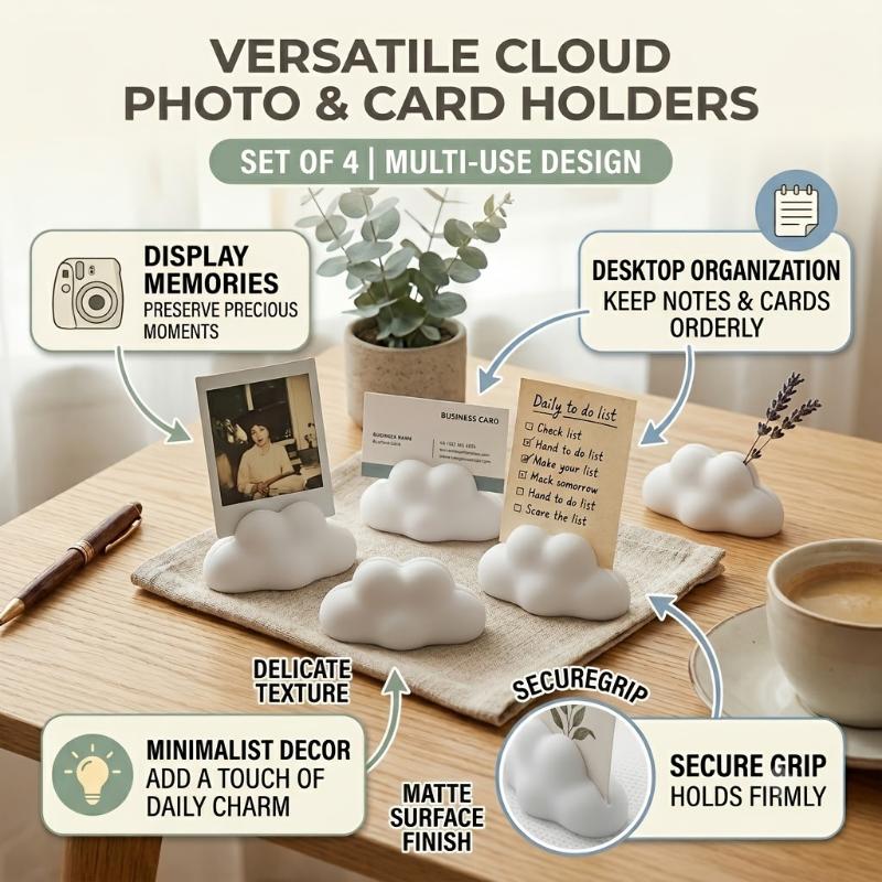 4Pcs Cloud Shaped Photo Holder Desktop Picture Frame Stand Multifunctional Display Rack For Postcards Business Cards Notes