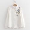 Retro Artsy Ethnic Style Embroider Flower Pure Cotton Shirt 2024 Spring New Arrival Loose All-Matching Top Women