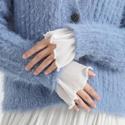 Mangas Plissadas com Acabamento de Miçangas Punhos de Pulso Coberturas de Braço Mangas Falsas Para Mulheres do Escritório Uso Diário Melhorador de Roupa Formal