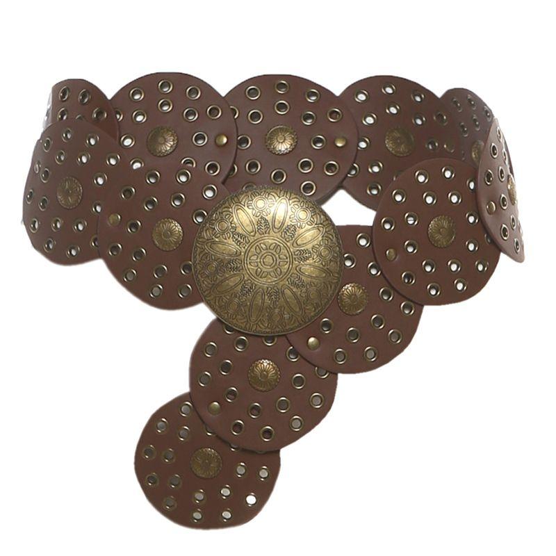 

# Sisjuly# Американский винтаж Крутое племя Заклепки Пэчворк Кольцо Декоративная юбка Женщины Гяру Все-в-одном Пояс Brown A