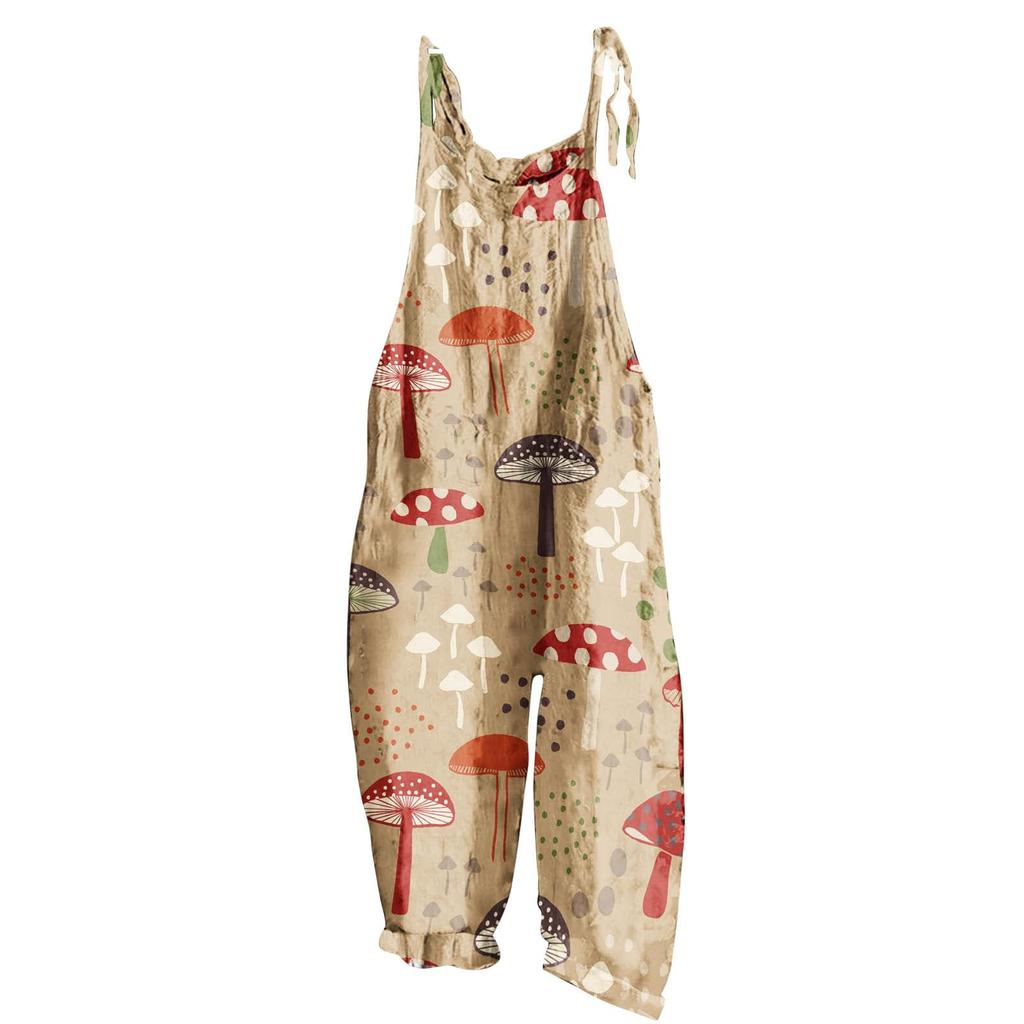 Women's Fashion Sweet Little Fresh Printed Vintage Casual Strappy Jumpsuit