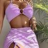 2024 Ruffled Steel Ring Bikini Three-Piece Set - European & American Women's Swimsuit