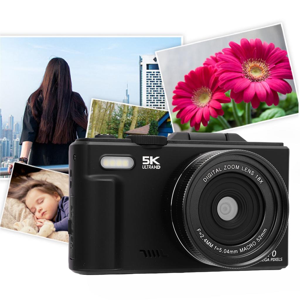 5K 75MP Digital Camera UHD AF Auto  18X Zoom WiFi Camera Webcam with 3 Inch 180 degrees    Screen Flash for Travel