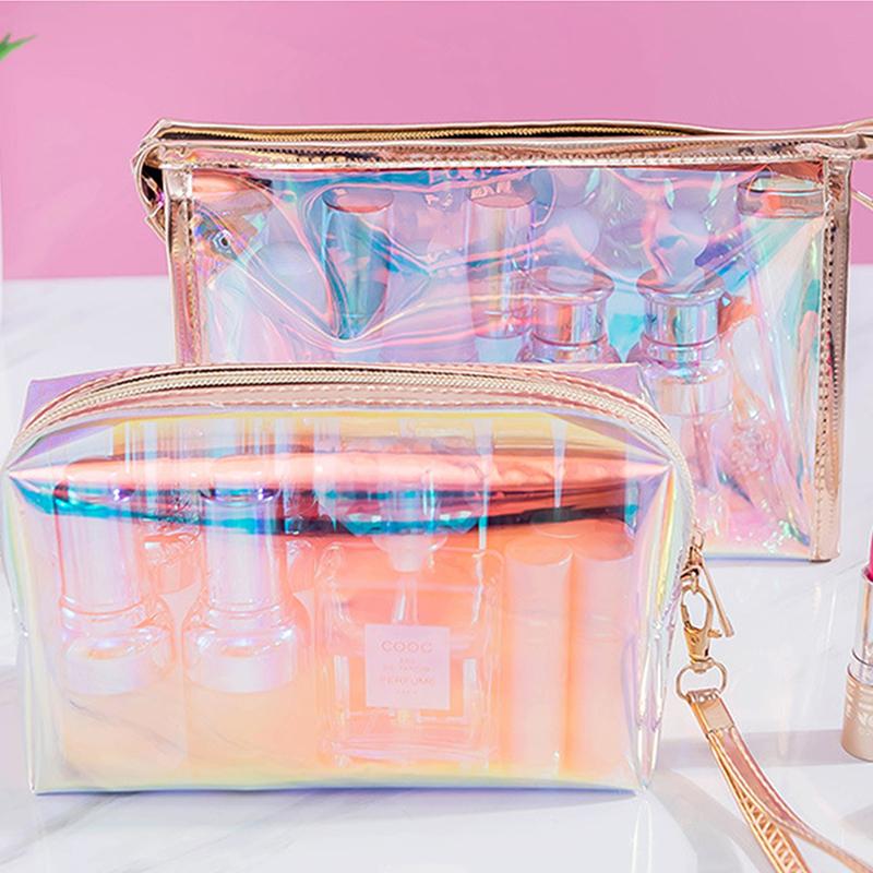 Borsa cosmetica olografica colorata da donna in TPU trasparente per trucco e bellezza