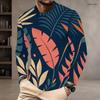 Men S Plus Size Round Neck Long Sleeve Tropical Leaf Printed T Shirt Straight Hem