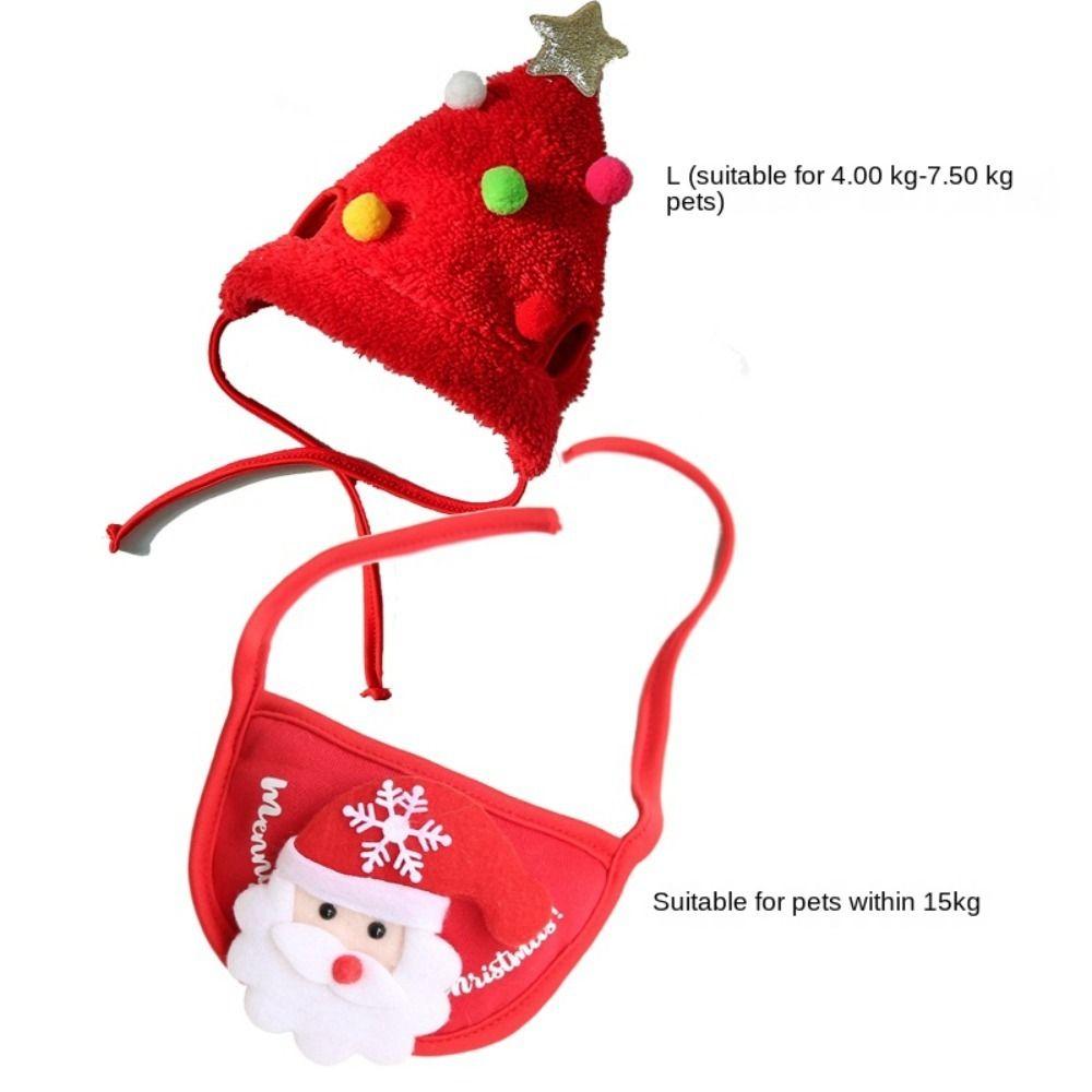 2PCS Cotton Plush Christmas Pet Hat Winter Pet Costume New Pet Bandana  Dog