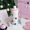 Cute Cat Bow Insulated Water Bottle With Straw Filter 500ml Stainless Steel Leak-Proof Thermos Kawaii Cat Bow Cups for Girl Kids