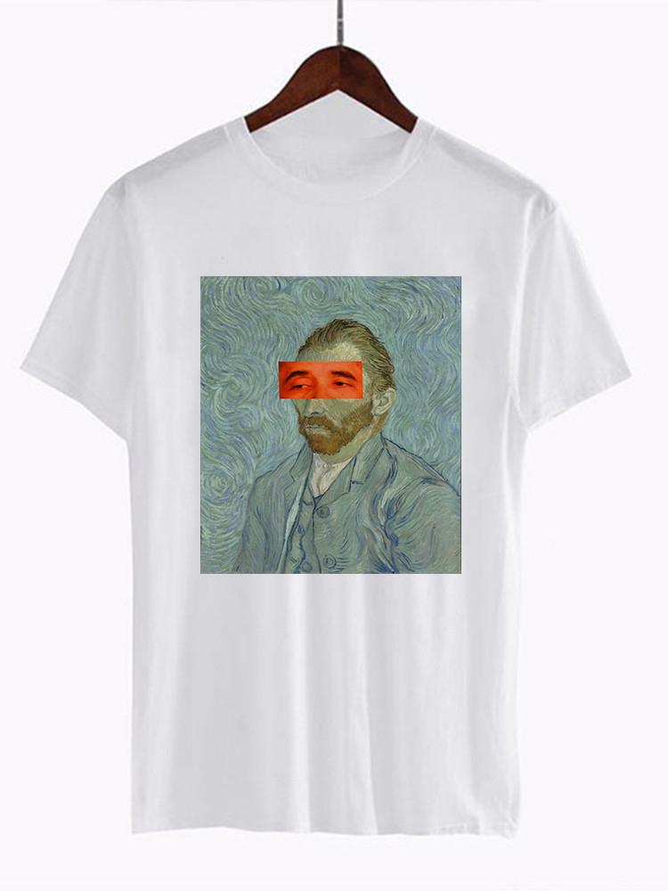 Van Gogh Art Print Vintage T Shirt Harajuku Casual Funny T Shirt Women Ullzang Short Sleeve