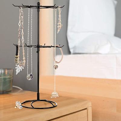 Jewelry Display Stand 2 Tier Round Metal Necklace Organizer For Hanging Earrings Rings Bracelets Watches Hair Band Storage Rack