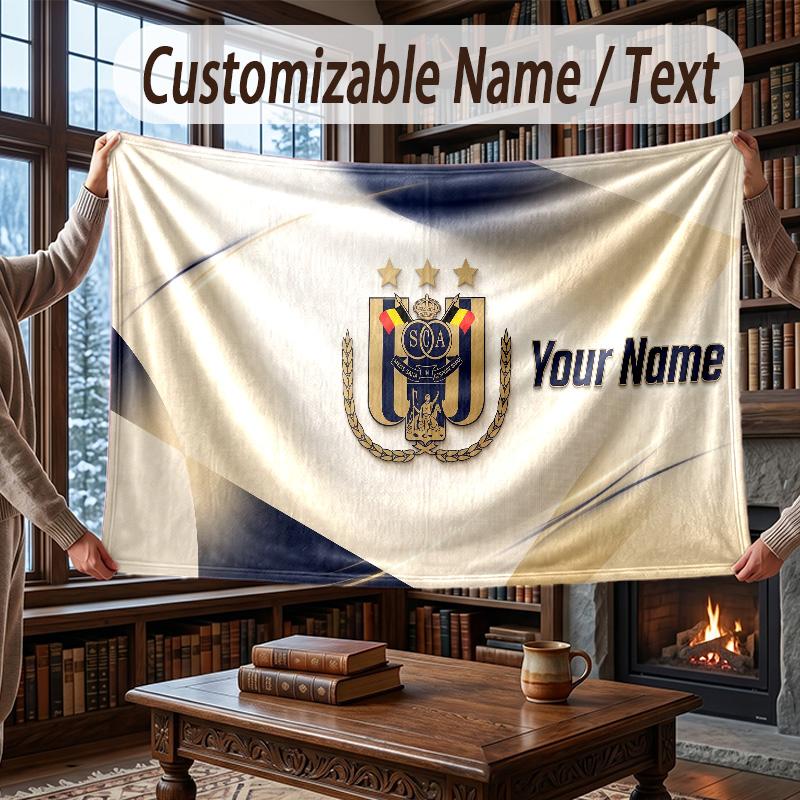 Custom Name Flannel Throw Blanket Anderlecht FC logo Pattern Warm Home Decoration
