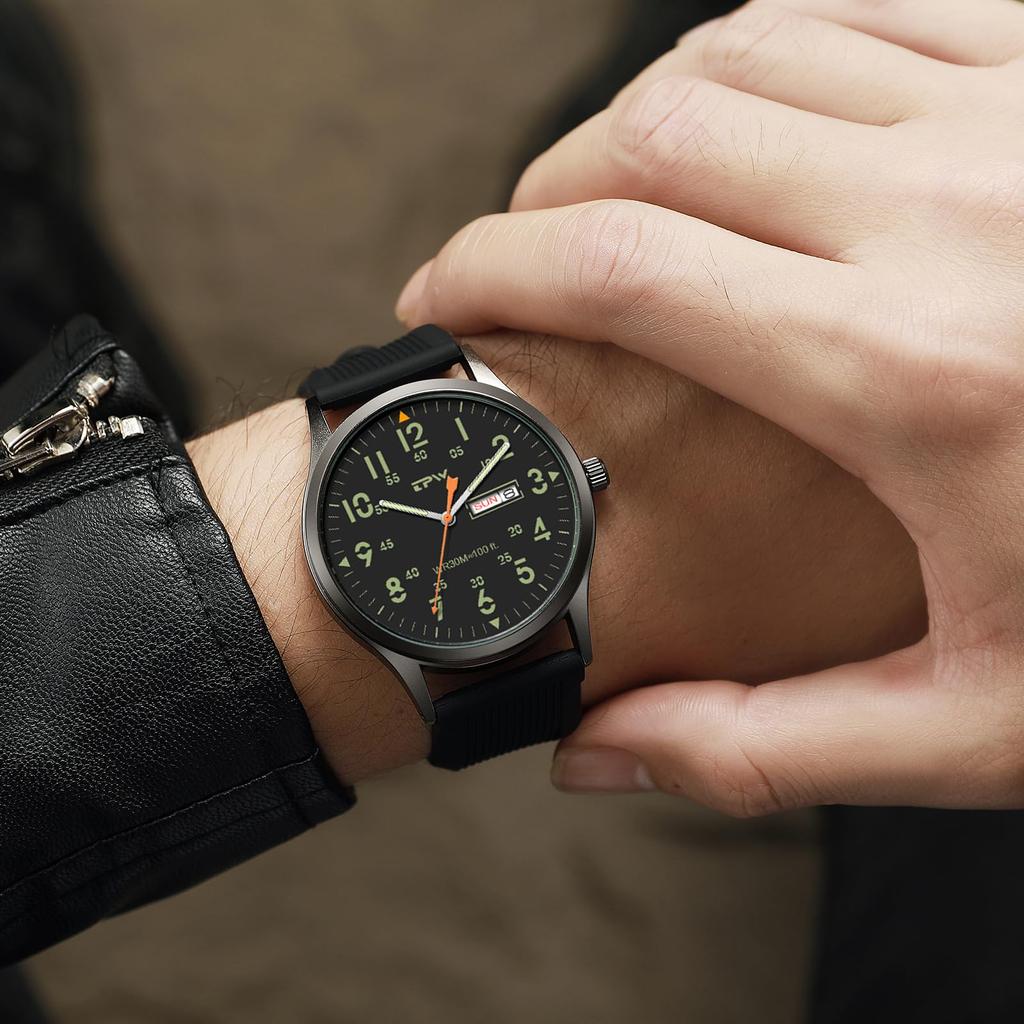 Men's Military Watch with Rubber Strap, Waterproof, Luminous Analog Display, Calendar, Quartz Movement, and Sports Watch - Fashionable Accessory for