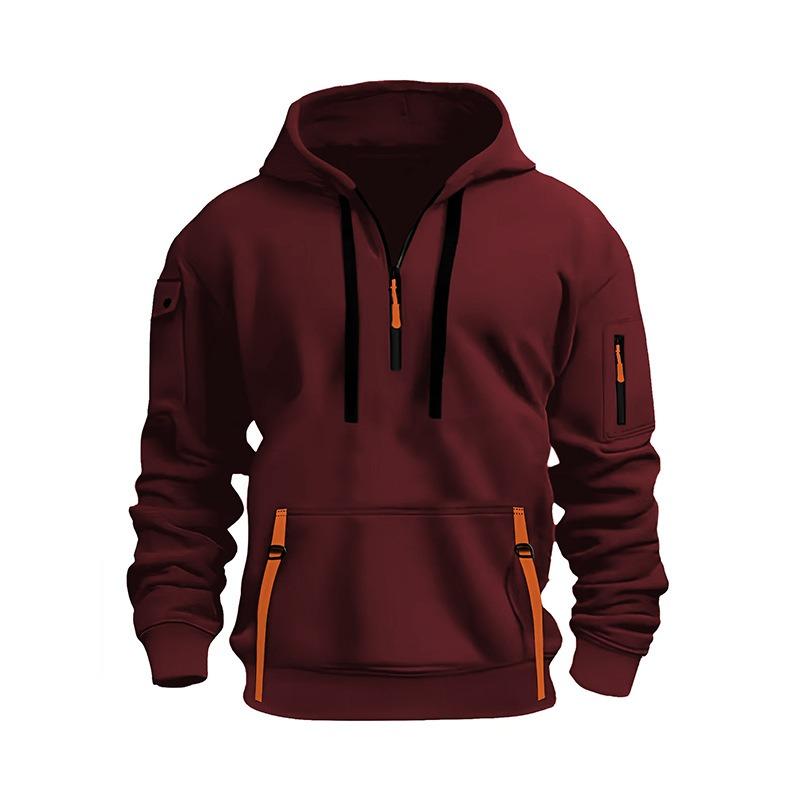 Winter Men's Plus-velvet Sweatshirt Hoodie Zipper Multi-pocket Pullover Men's Sports and Casual