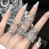 Niche Design Cold Wind Irregular Fold French Cross Chain Fringed Open Ring Female Zircon
