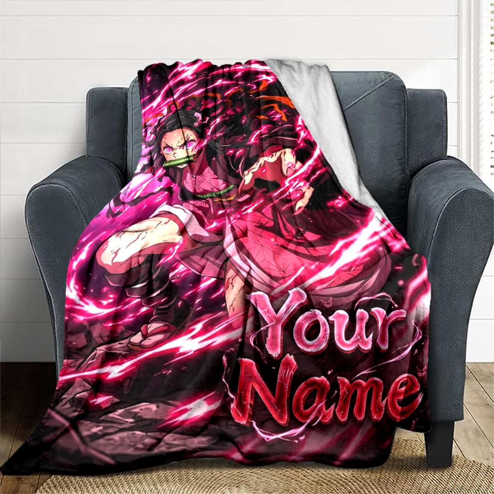 Name Custom Nezuko Print Flannel Blanket High Quality Warm Comfortable Cover for All Seasons Perfect for Gifts Home Decor