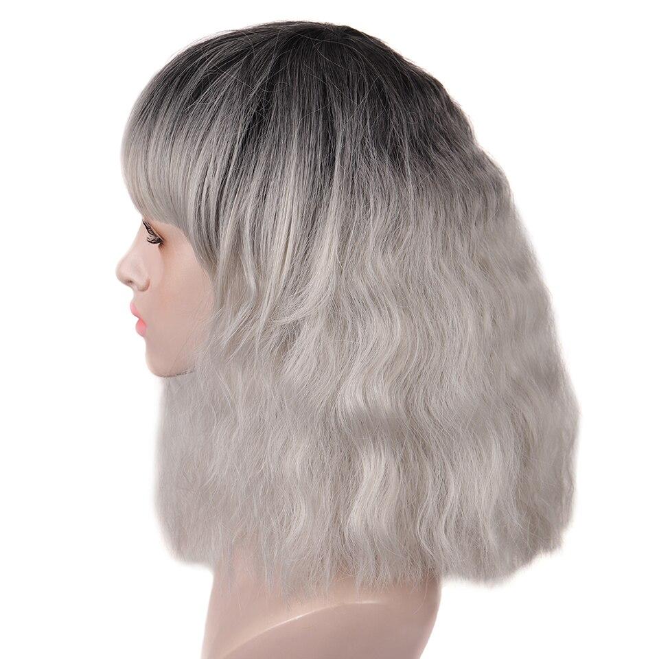 LUPU Short Ombre Black Gray Curly Wavy Wig Cosplay Party Daily Synthetic Wig For Women High Temperature Fibre Hair Wig