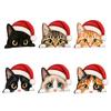 Christmas Table Centerpiece Cute Cat Shelf Sitter, Wooden Hat Peeking Desk Figurine, Funny Animal Desktop Background Ornament Sign, Lover Gift