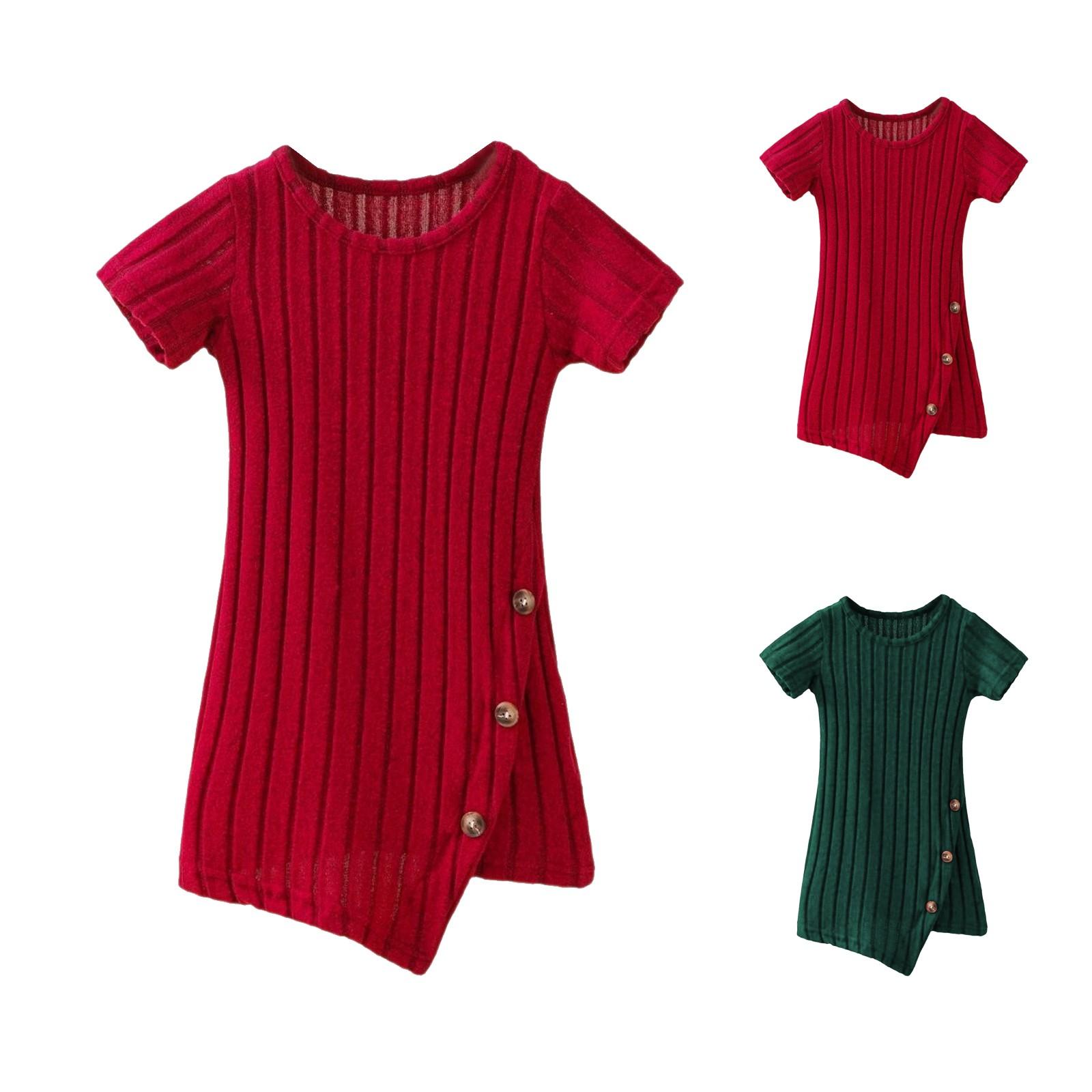 

Girls Button Detail Dress - Striped Asymmetrical Sundress 100 зелёный