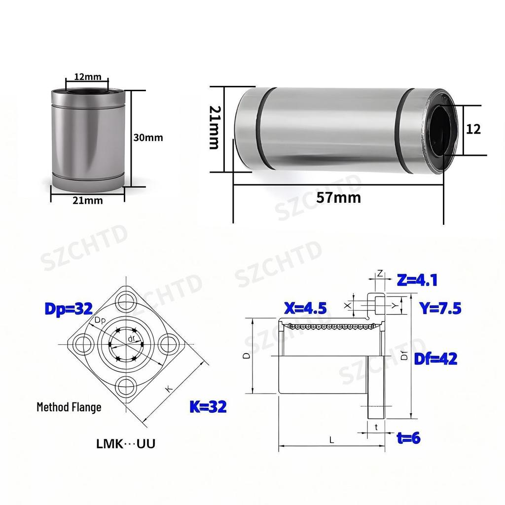 12mm ID LM12UU Linear Bearing & LMK12UU Flange Series: Wear-Resistant & Smooth
