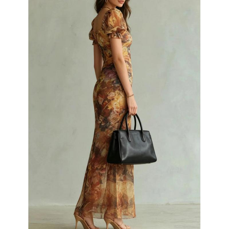 Europe, America 2026 summer new V-neck waist ruffle edge temperament dress, women's clothing