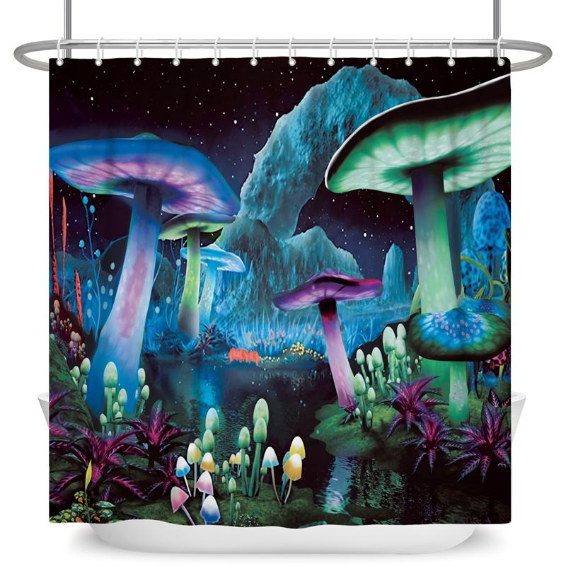 Enchanted Forest Shower Curtain Cartoon Magic Tale Mushroom Wonderland Gothic Shower Curtain Waterproof Bath Decor With Hooks