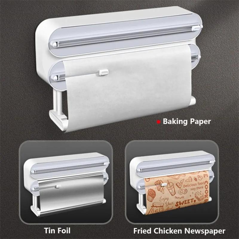 3 In 1 Food Film Dispenser Plastic Wrap Dispenser With Cutter Kitchen Tool Aluminum Foil Baking Paper Cutter Kitchen Accessories