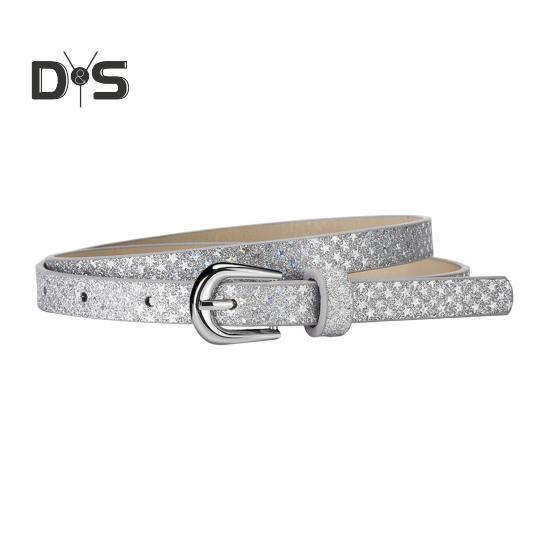 

Детский ремень с несколькими отверстиями, регулируемая длина, пояс для джинсов, платье, искусственный кожаный ремень, украшенный пайетками, аксессуар серебряный