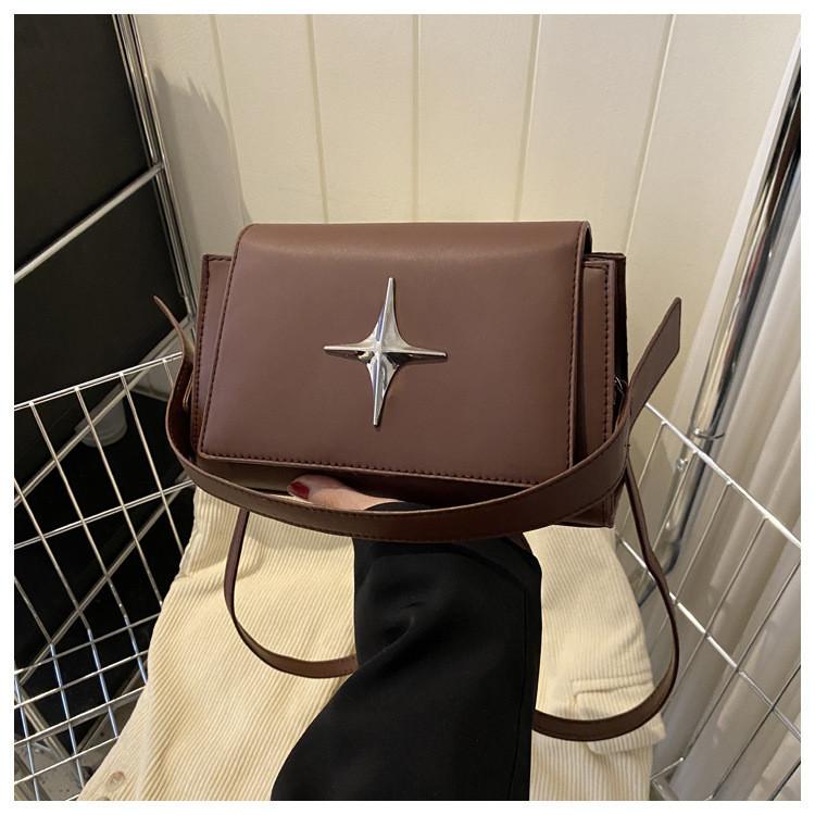 Urban Minimalist Style Pu Small Square Bag With Stitching Trend Elements Nylon Interior коричневый