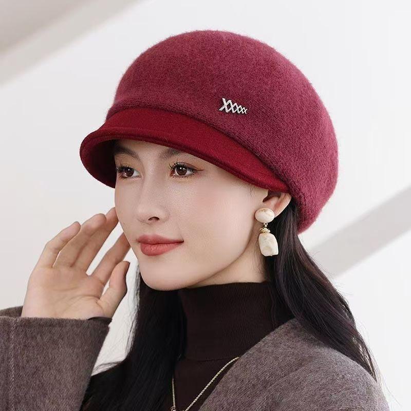 Damen Retro Woll-Barett - Schlankmachende Strickmütze mit Entenschnabel für Herbst & Winter