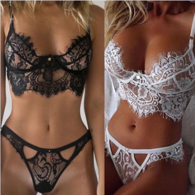 Lace Erotic Lingerie Set Women Underwear Hot Sexy Lingerie Set Halter Sleepwear Eyelashes Lace Porno Temptation Sexy Costume