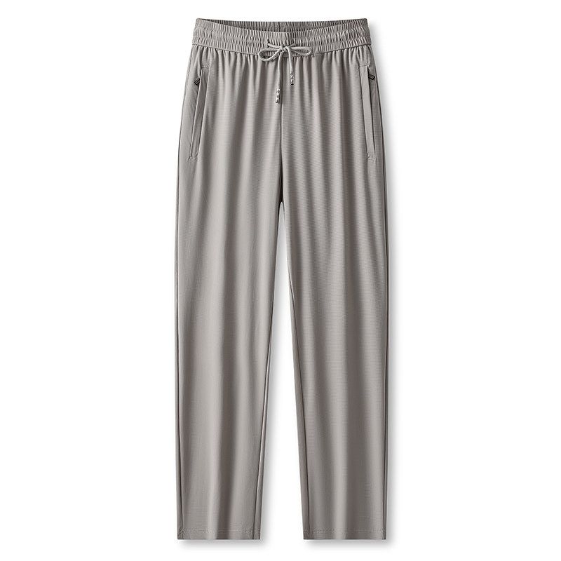 Foreign Trade Export Surplus Summer Men's Elastic Ice Silk Loose Straight-Leg Sports Quick-Dry Cool Casual Long Pants