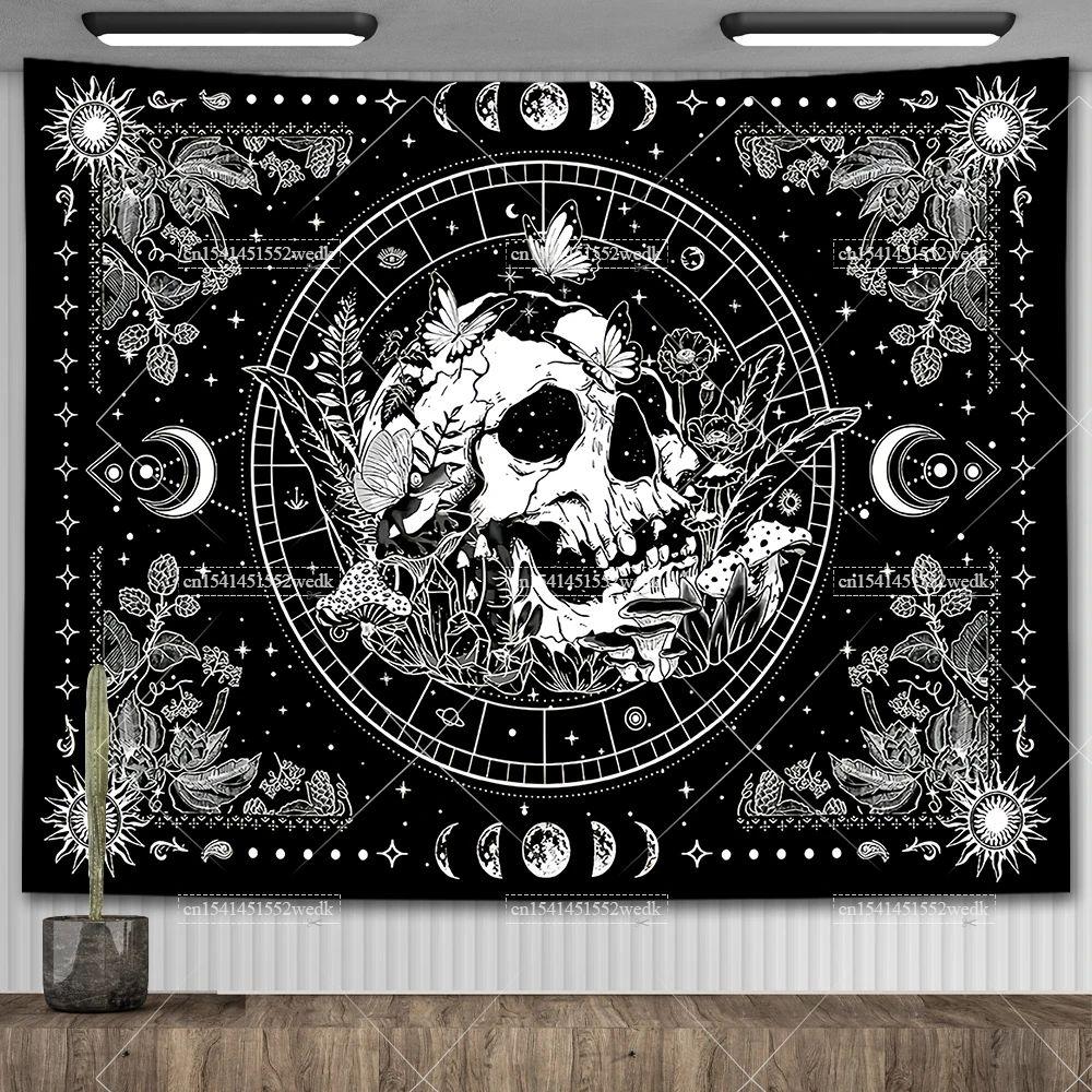 Tapestry black and white skeleton skull 75x100